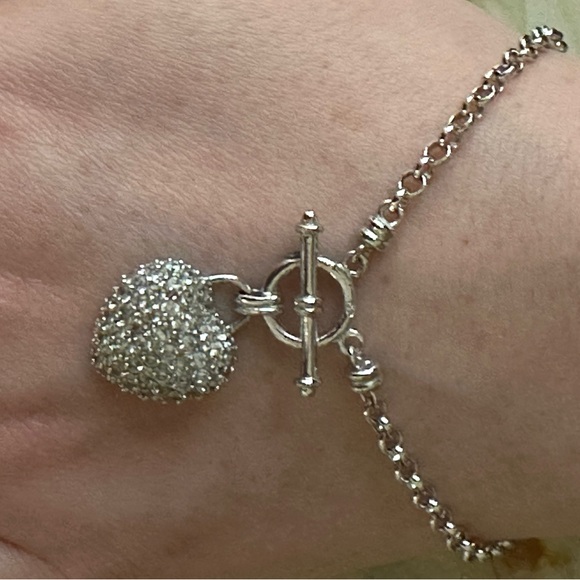 925 Sterling Silver Jewelry - 925 Silver Heart Charm Toggle Bracelet